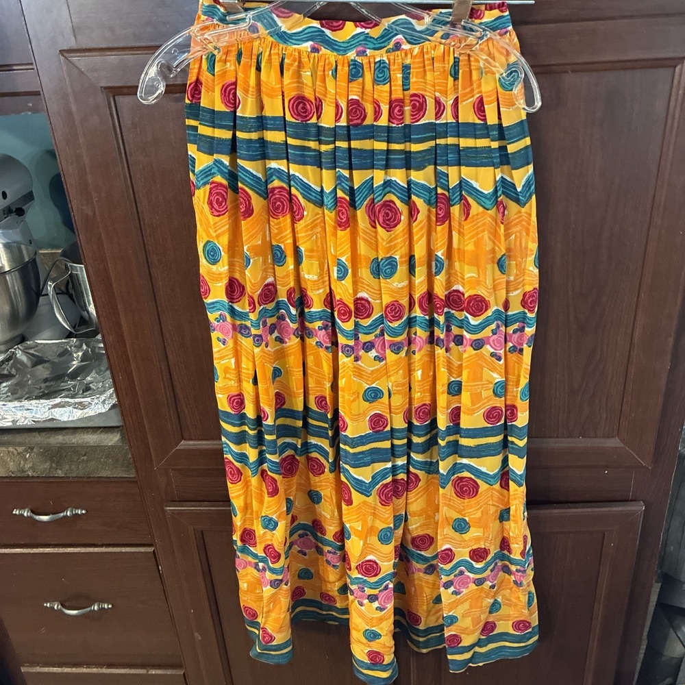 VTG Miss O By Oscar De La Renta Pleated Midi Aztec Skirt RUNS SMALL Size 6 Boho - Picture 6 of 14